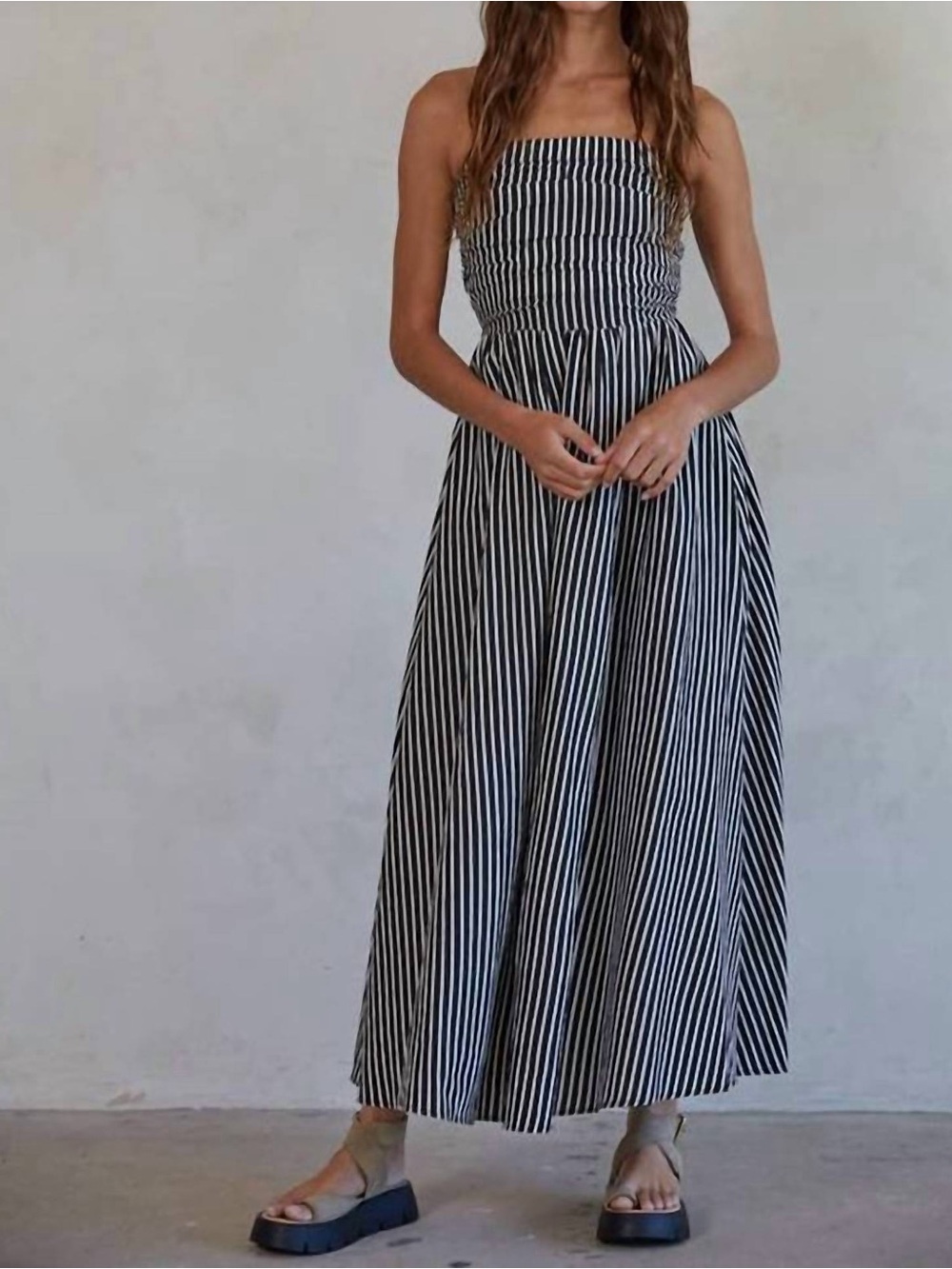 By Together Striped Black and White Strapless Maxi Dress